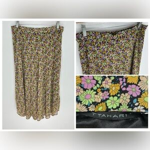 T Tahari Maxi Skirt Womens‎ Large Floral A-Line Stretch Lightweight Hippie Retro